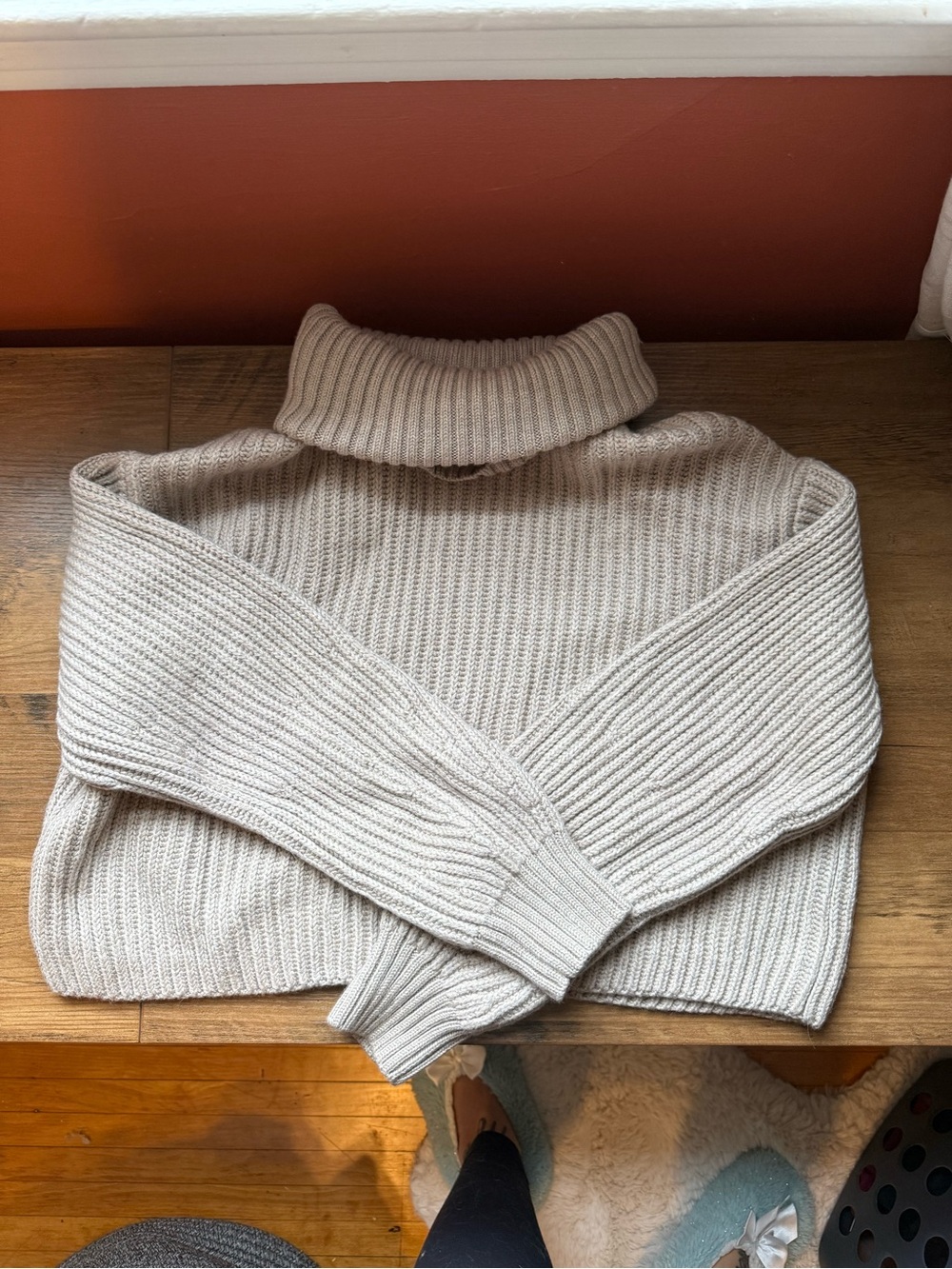 Babaton Cream Ribbed Turtleneck Sweater